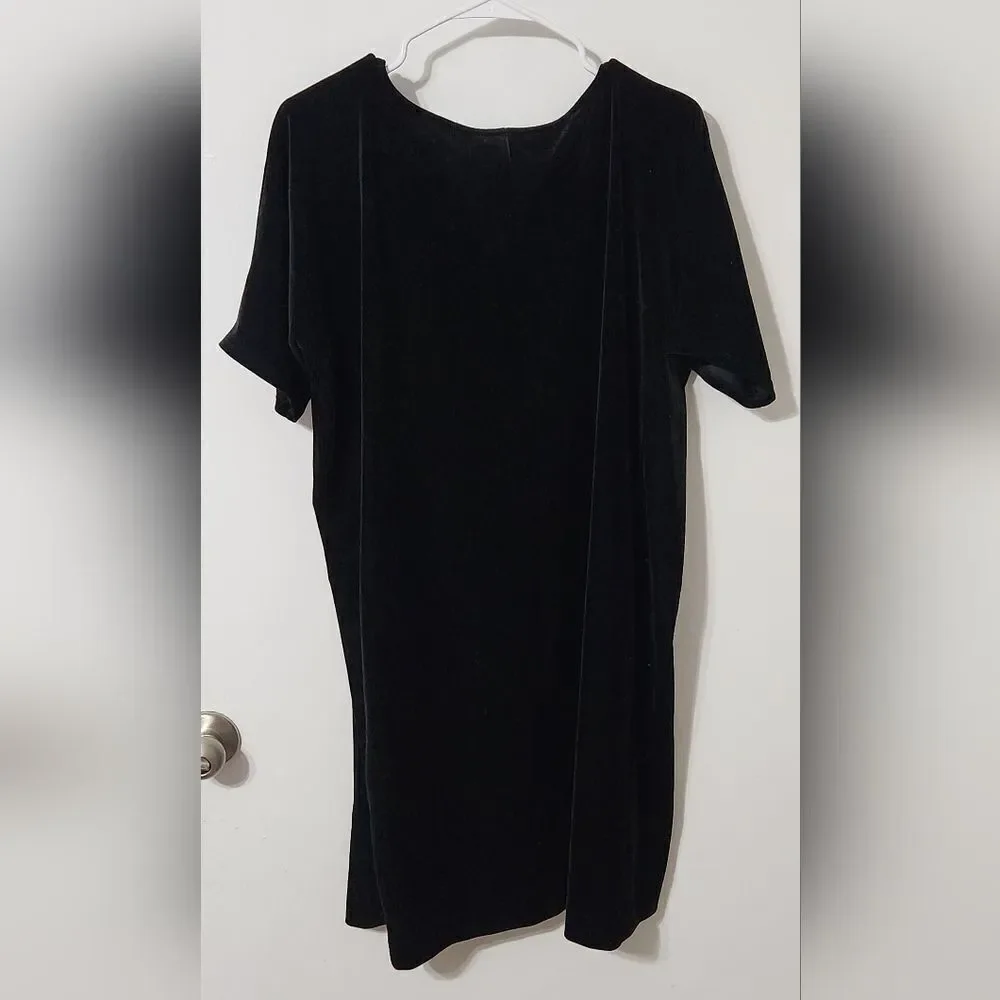 Eileen Fisher Black Stretch Velvet Short Sleeve Shift Dress Women's Size M
